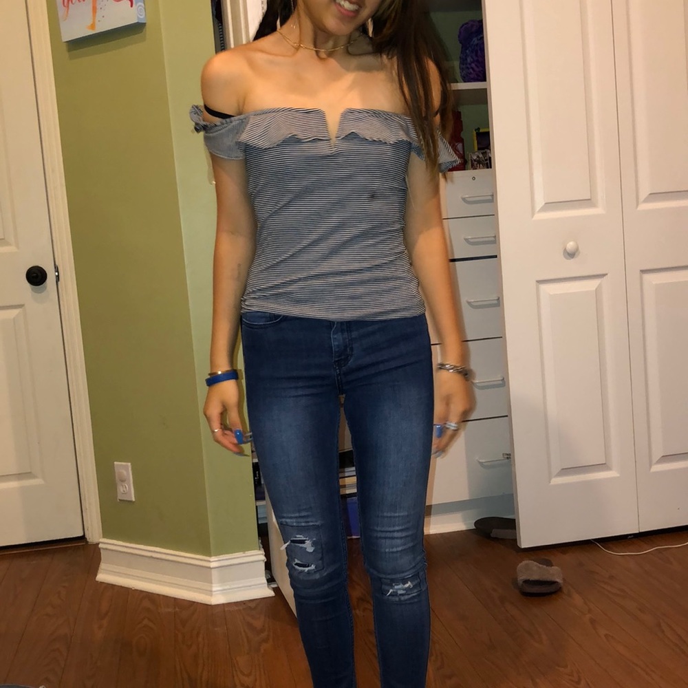 blank and white striped shirt with plan black